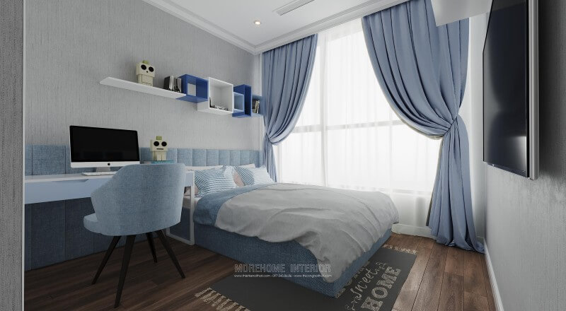 Mẫu giường ngủ màu xanh với thiết kế đầu giường cách điệu toát lên vẻ cuốn hút riêng biệt đồng thời mang đến cho căn phòng ngủ của bạn một nét thanh lịch cùng cảm giác dễ chịu